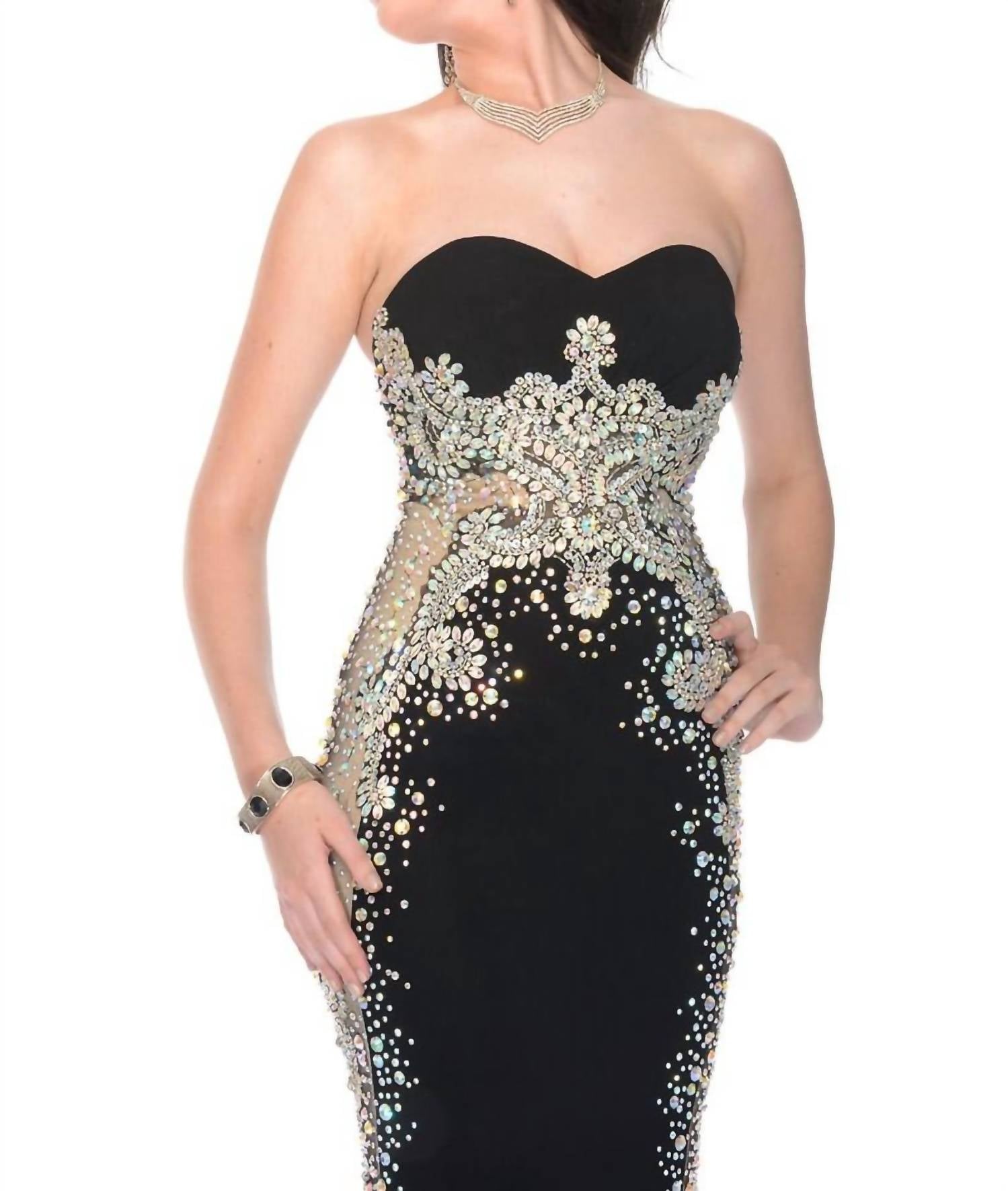 Precious Formals - Formal Strapless Beaded Mermaid Evening Gown