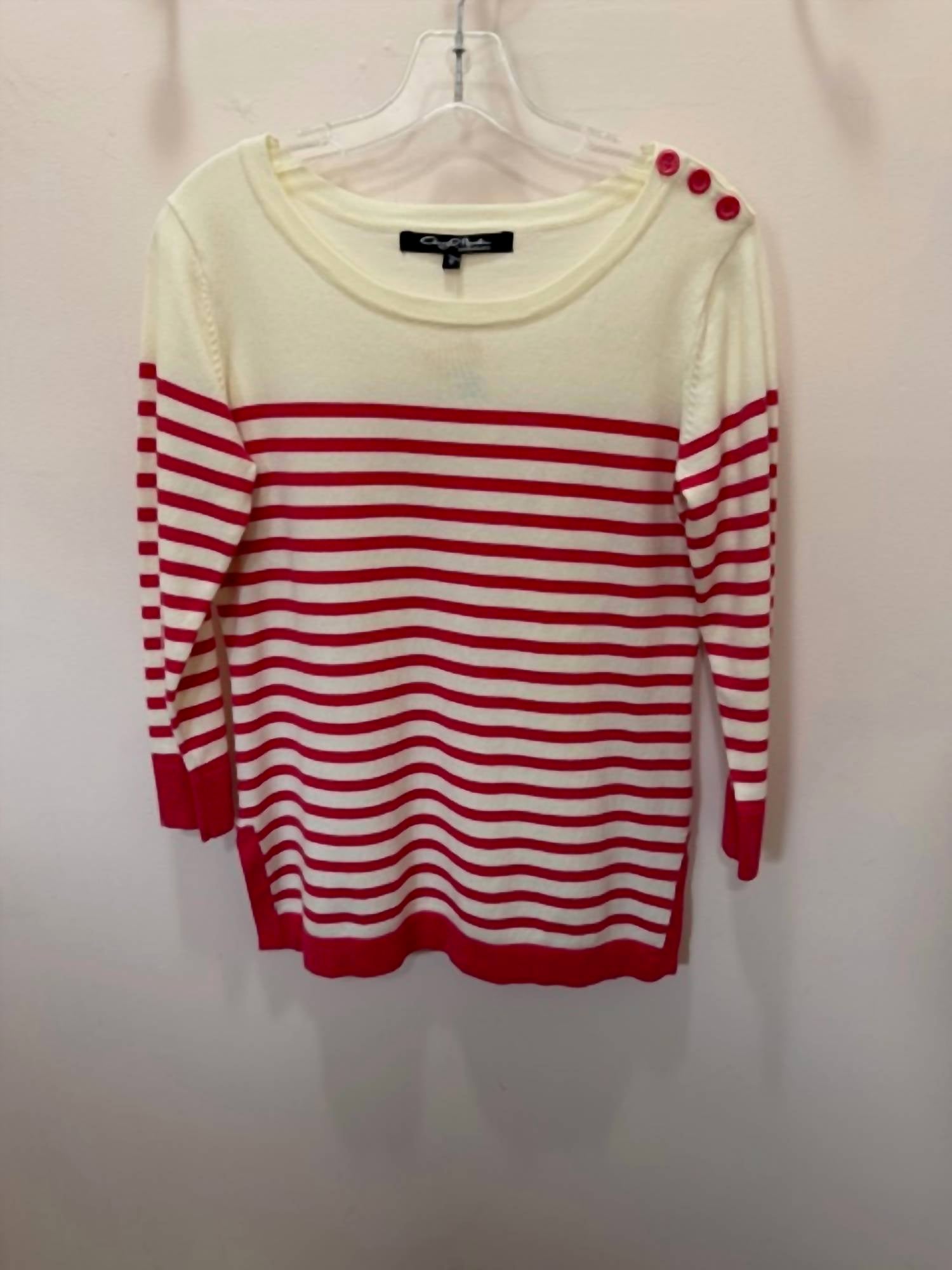 Cheryl Nash - Women's Stripe Button Neck Sweater