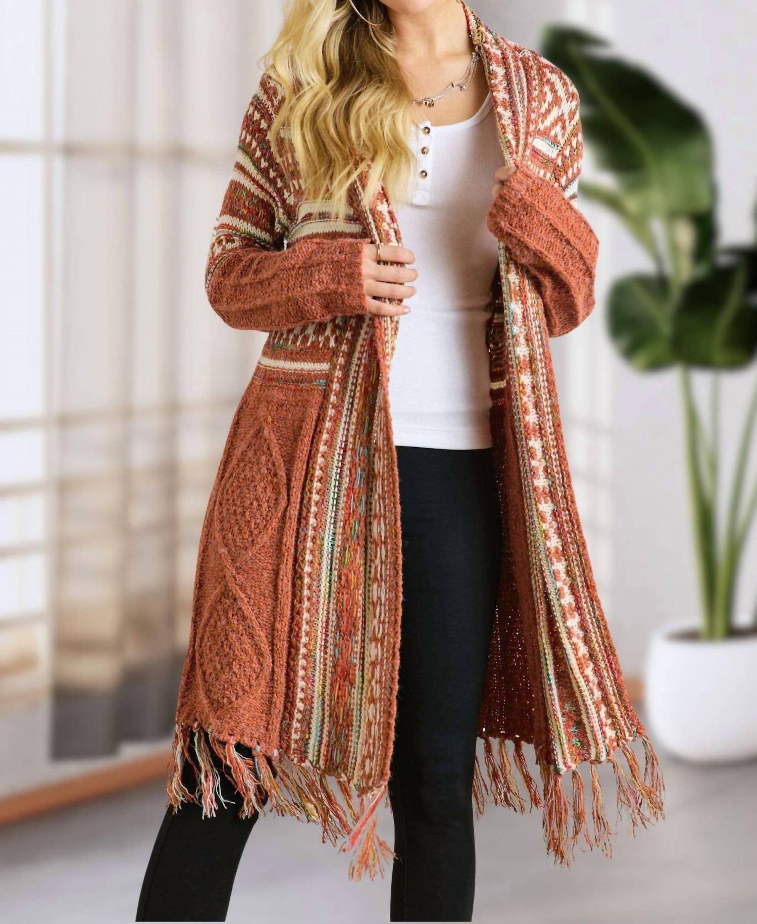 Adora - Maya Fringe Hem Aztec Cardigan