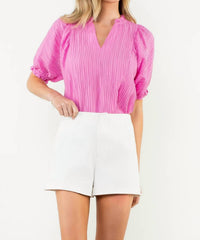 THML Puff Sleeve Top in pink - women's blouse - detail view