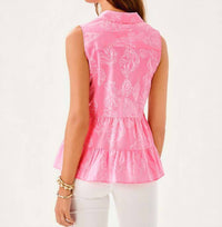 Lilly Pulitzer Breah Sleeveless Button Down in pink - women's shirt - detail view