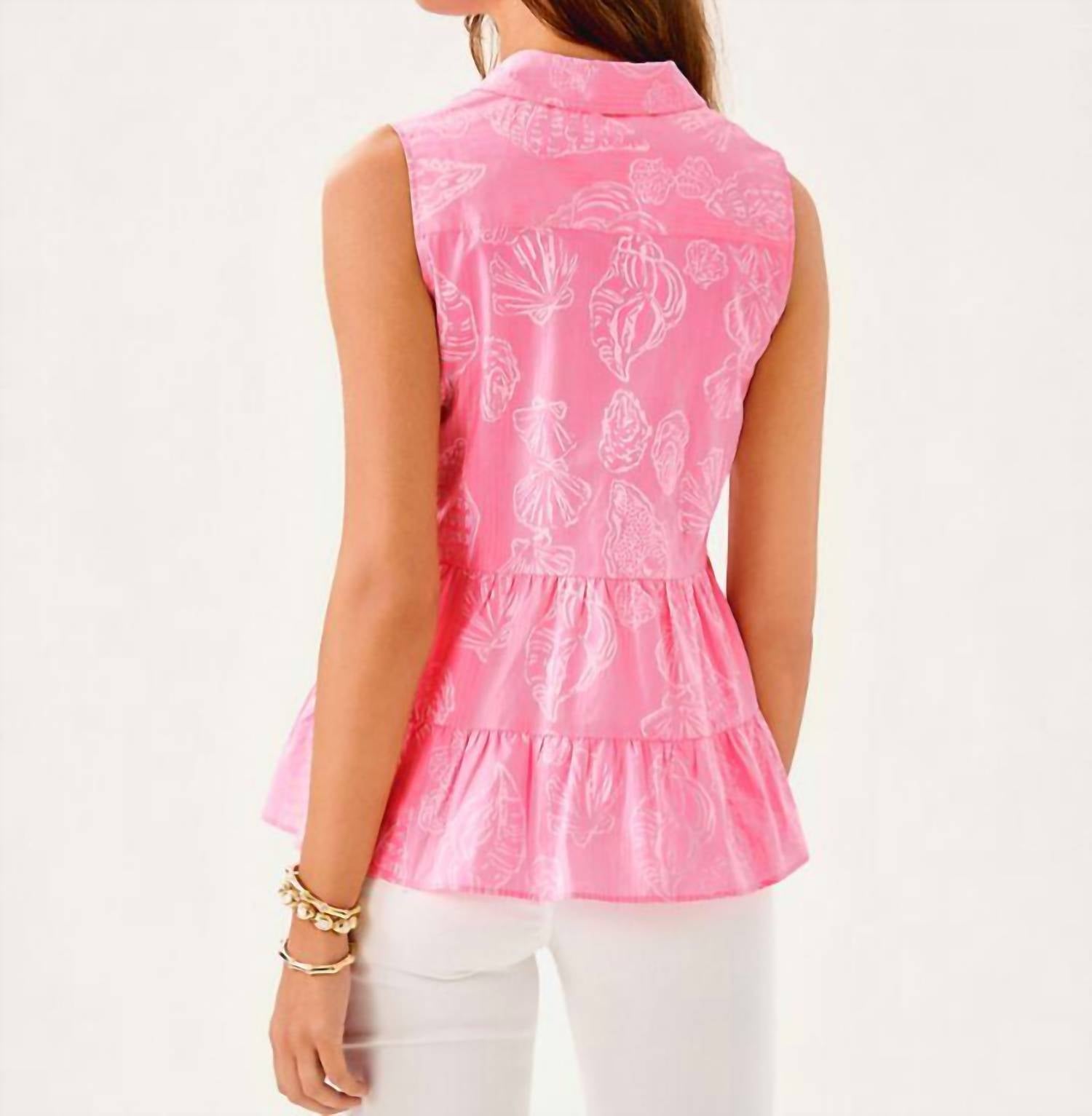 Lilly Pulitzer Breah Sleeveless Button Down in pink - women's shirt - detail view