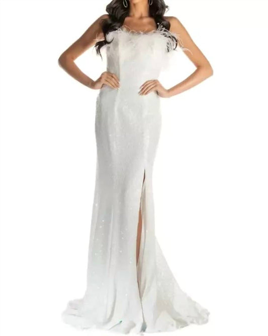 Sherri Hill - Feather Fringed Sequin Gown