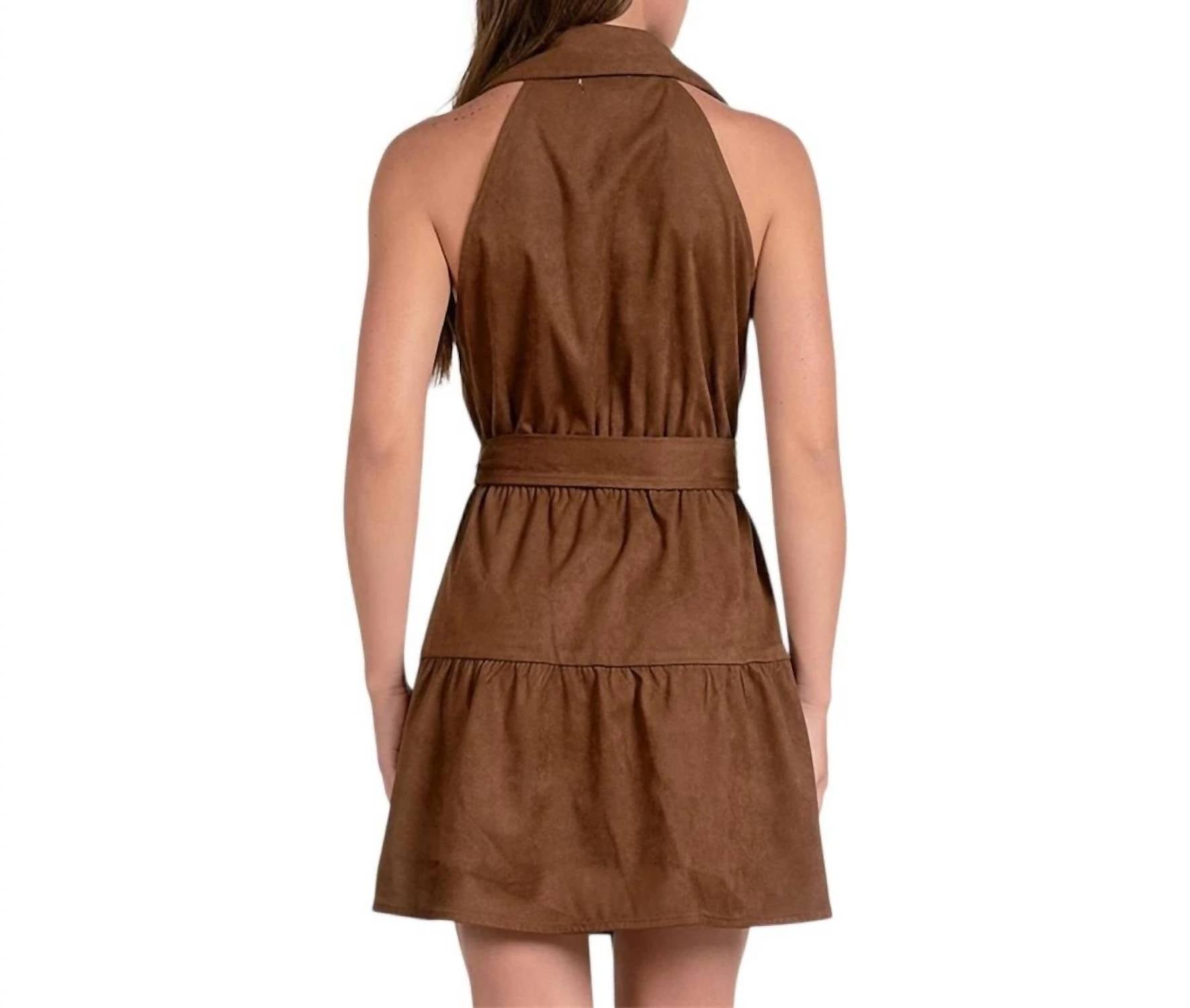 ELAN Halter Mini Dress in chocolat - women's dress - detail view