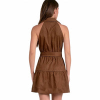 ELAN Halter Mini Dress in chocolat - women's dress - alternate view