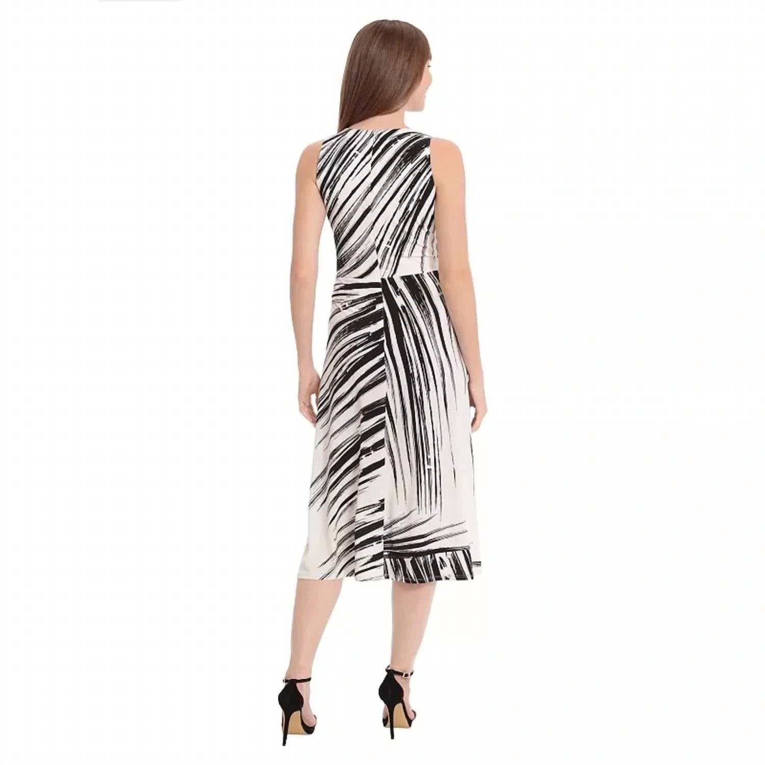 London Times - Sleeveless Abstract Print Midi Dress