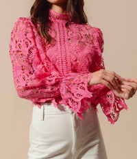 So Me - Floral Lace Romantic Blouse Top With Back Zipper Closure