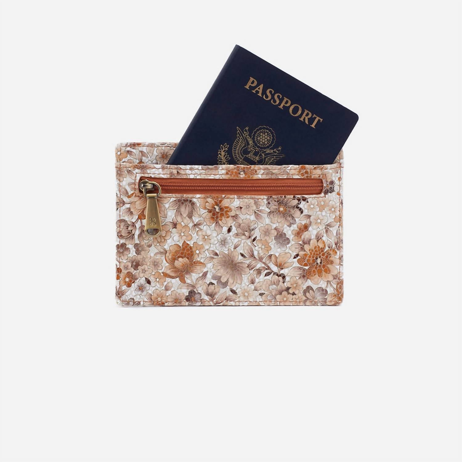 HOBO Women's Euro Slide Metallic Printed Card Case in sepia bloom - women's bag - detail view
