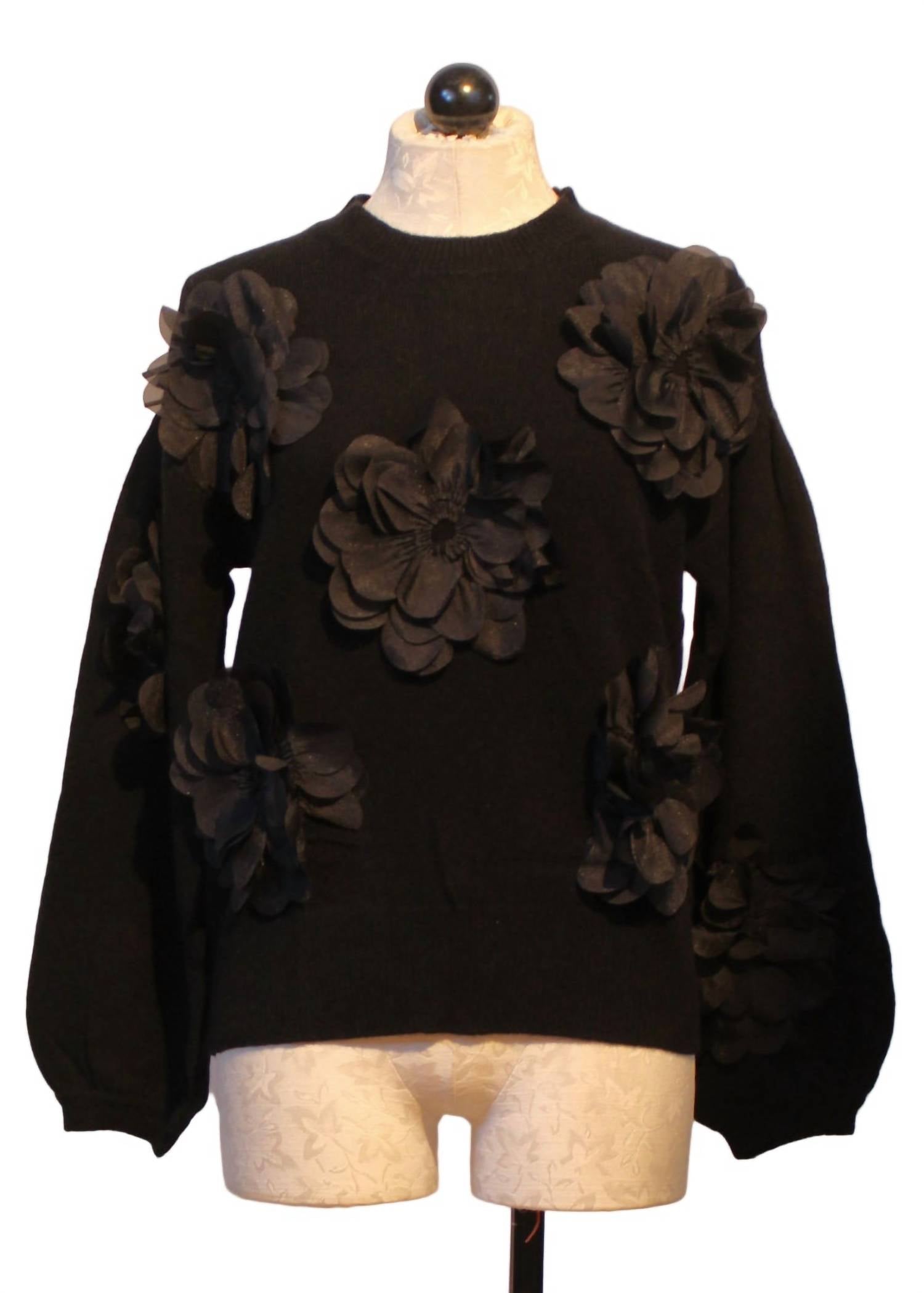 JESSIE LIU Round Neck 3d Applique Sweater in black - women's sweater - view 6