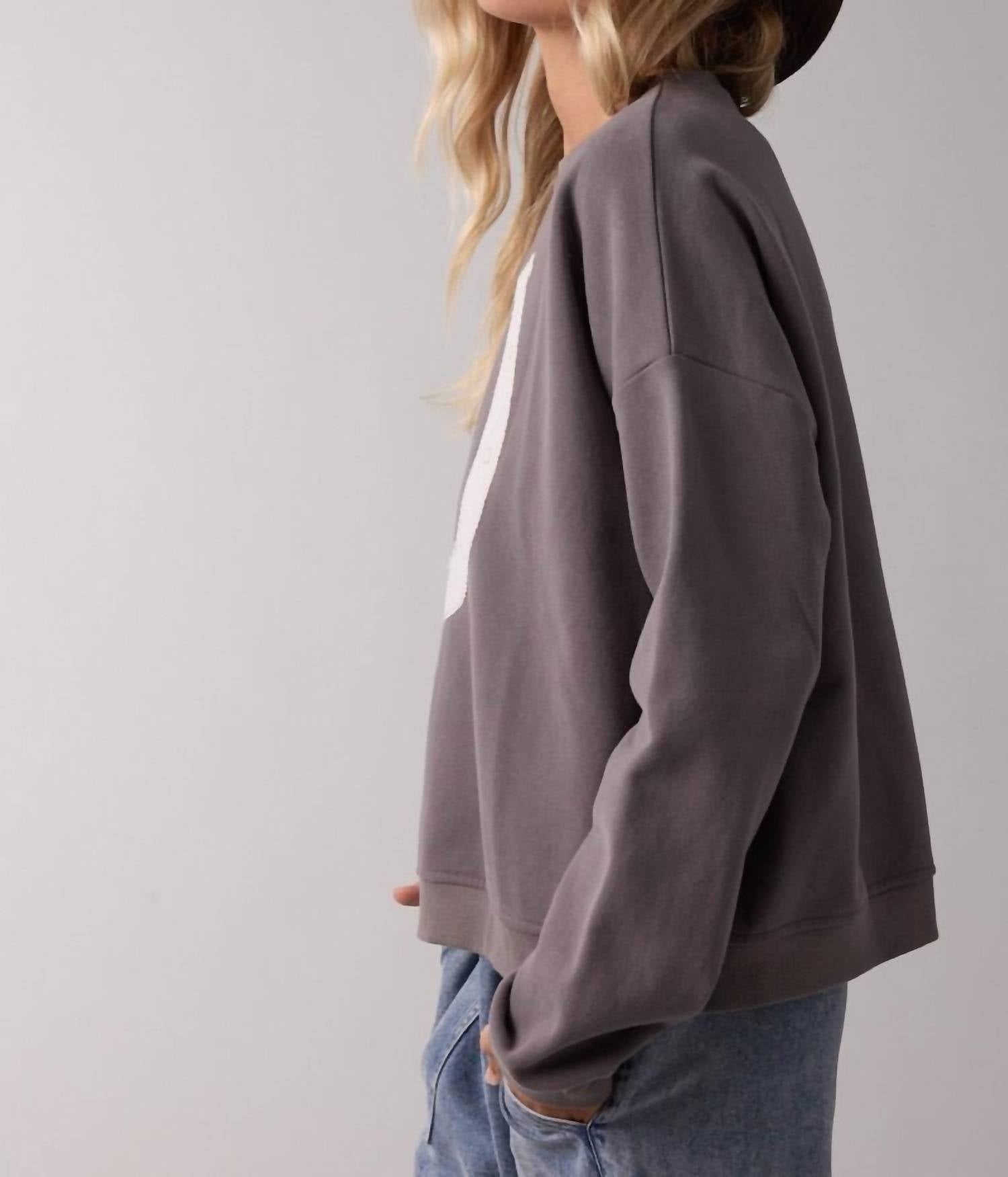 WISHLIST Horseshoe Crewneck Sweatshirt in charcoal - women's top - detail view