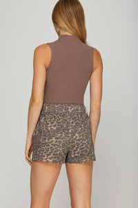 She + Sky - High Waist Leopard Print Shorts