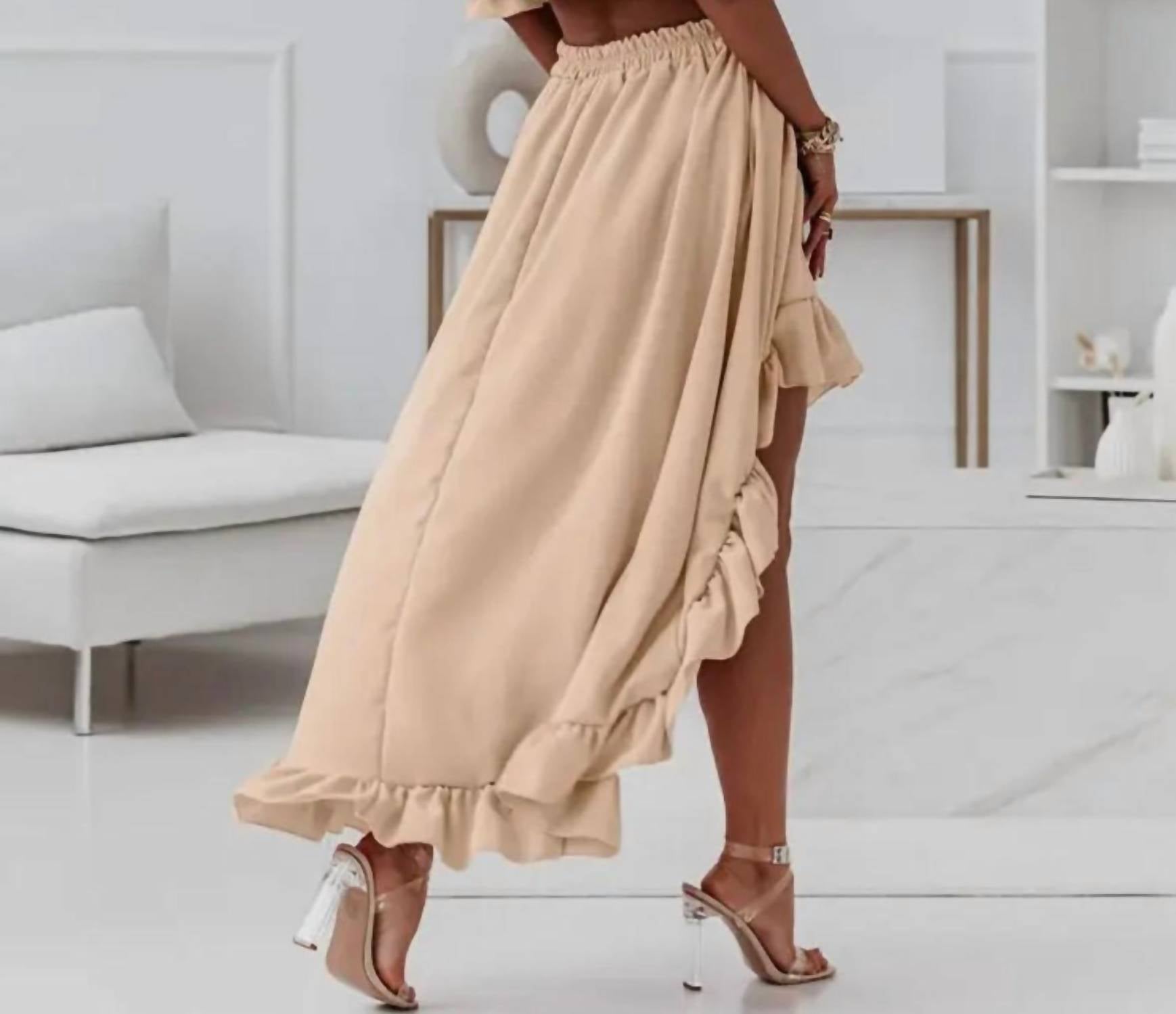 Doublju - Tessa Off The Shoulder Cropped Hi Low Ruffled Two Piece Skirt Set