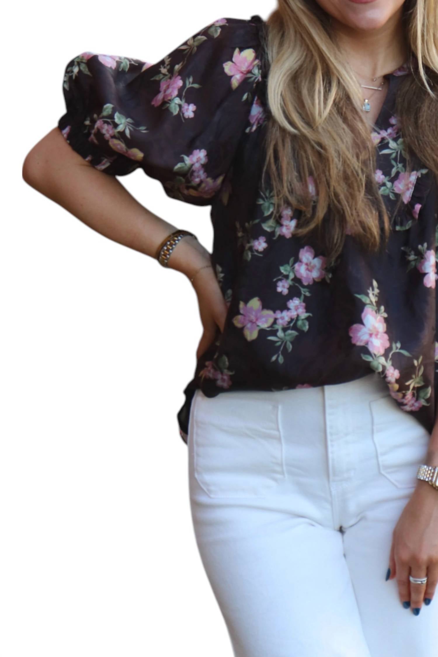 Joy Joy - Harriet Floral Print Puff Sleeve Top