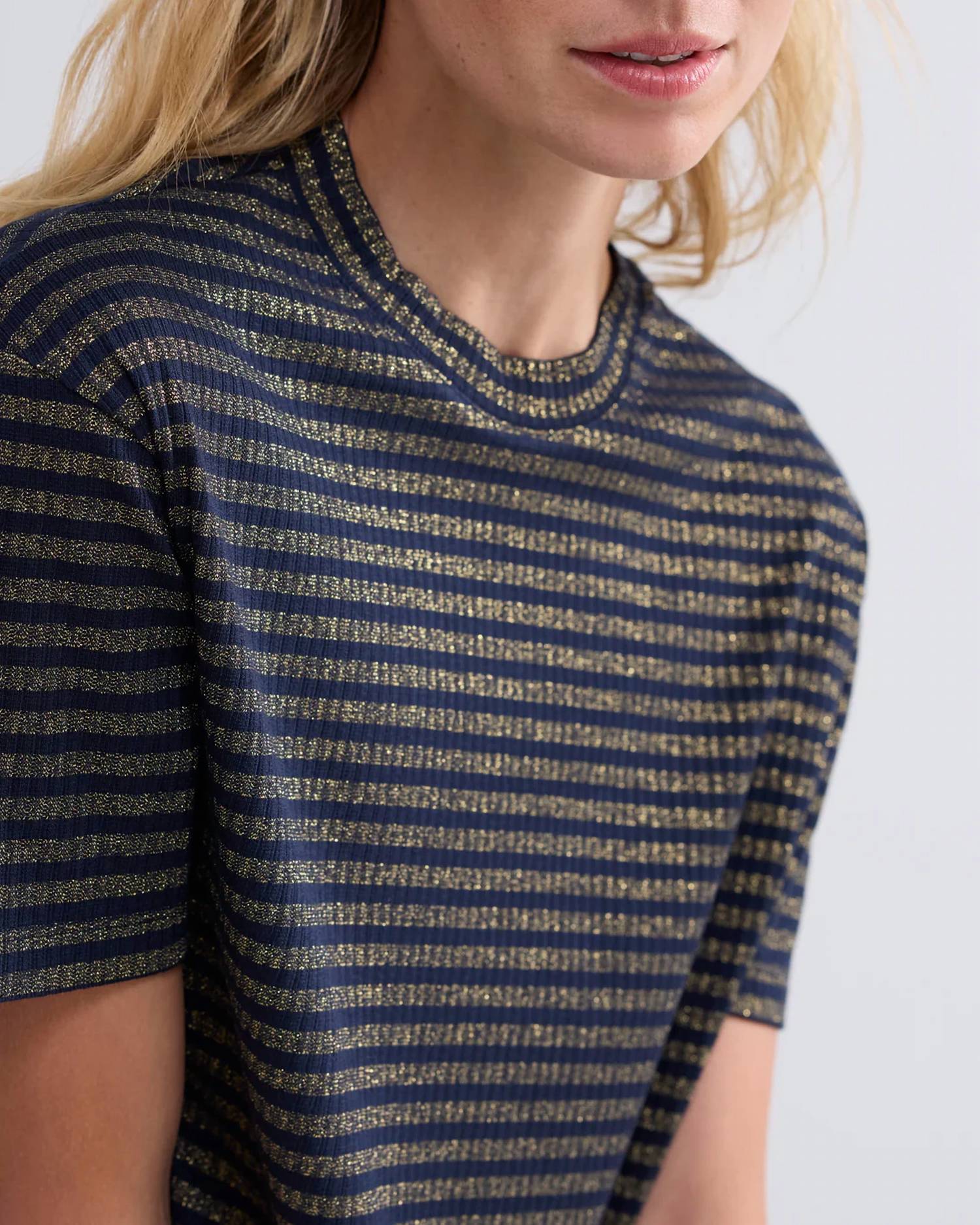 Summum - Lurex Stripe Short Sleeve Top
