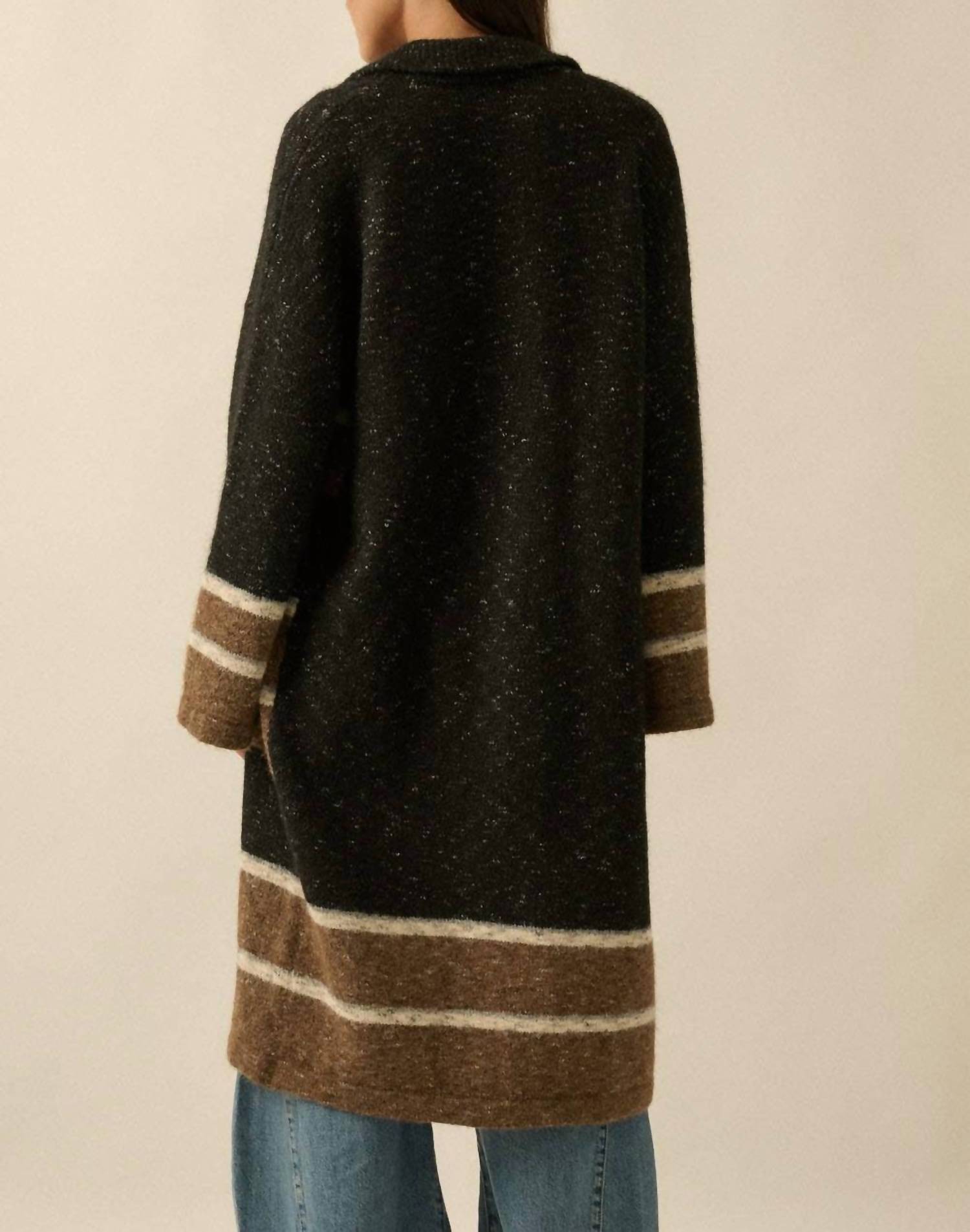 Promesa - Colorblock Stripe Collared Open-front Cardigan