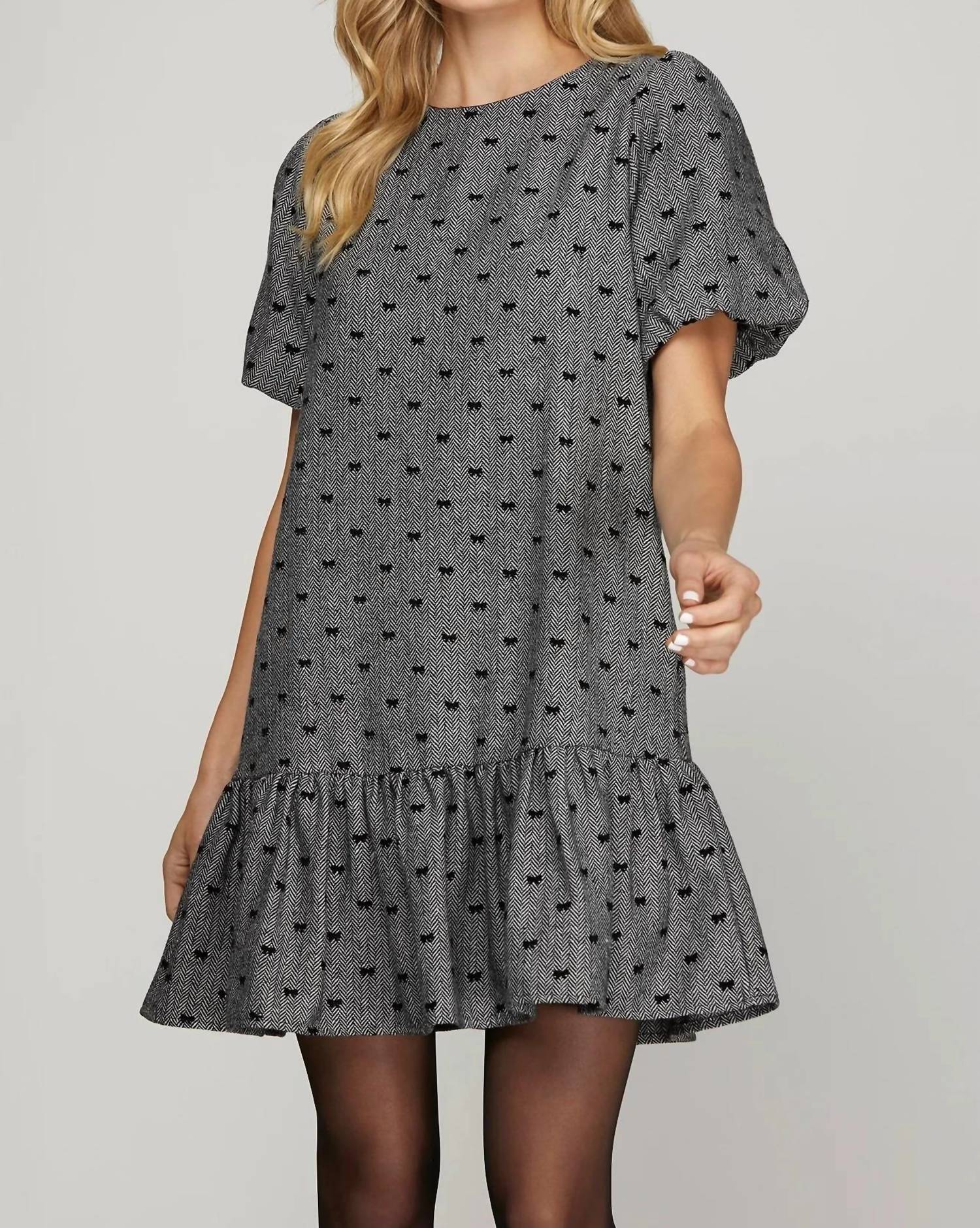 She + Sky - Flocked Bow Mini Dress