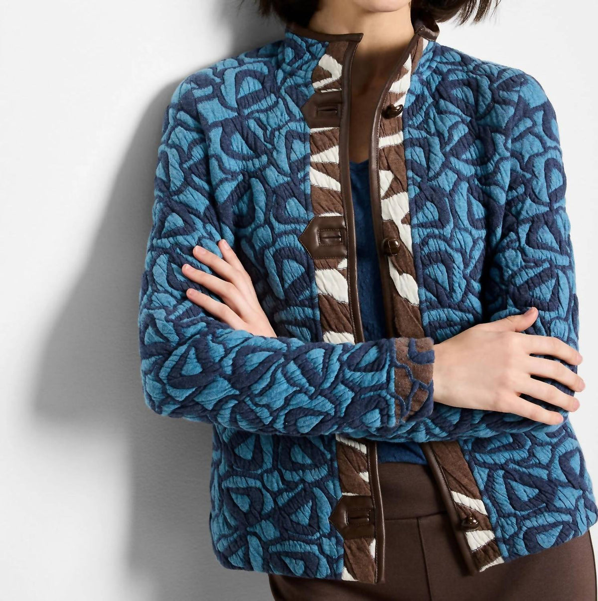 Nic + Zoe - Quilted Faux Leather Trim Jacket