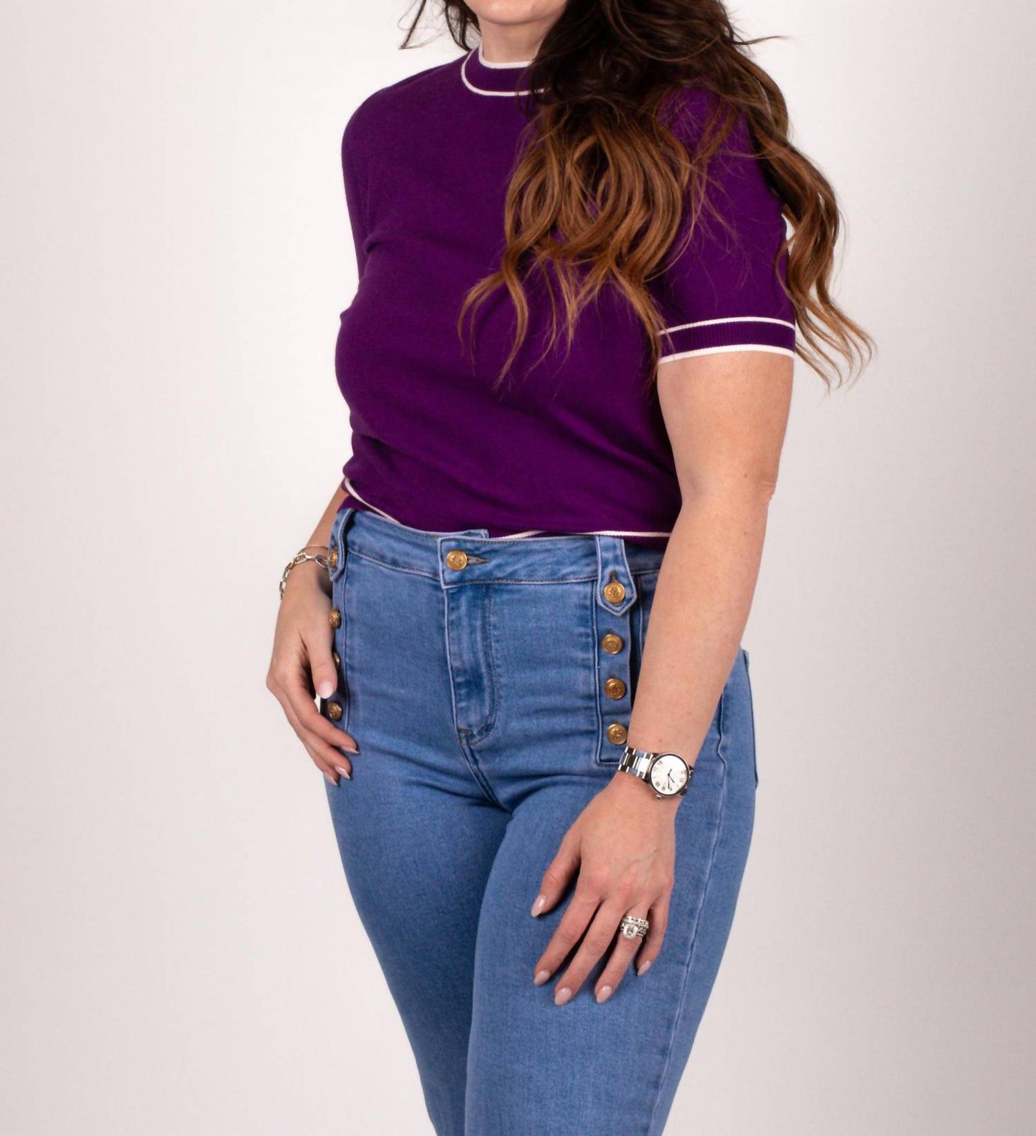 Q2 Regal Essence Short Sleeve Sweater in purple - women's sweater