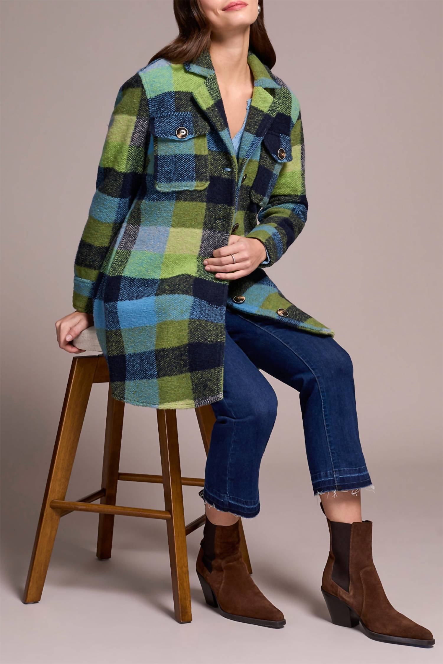 Tribal - Nightfall Plaid Notch Collar Jacket