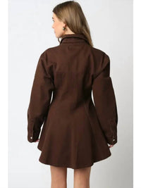 Olivaceous - Buttoned Mini Flared Dress