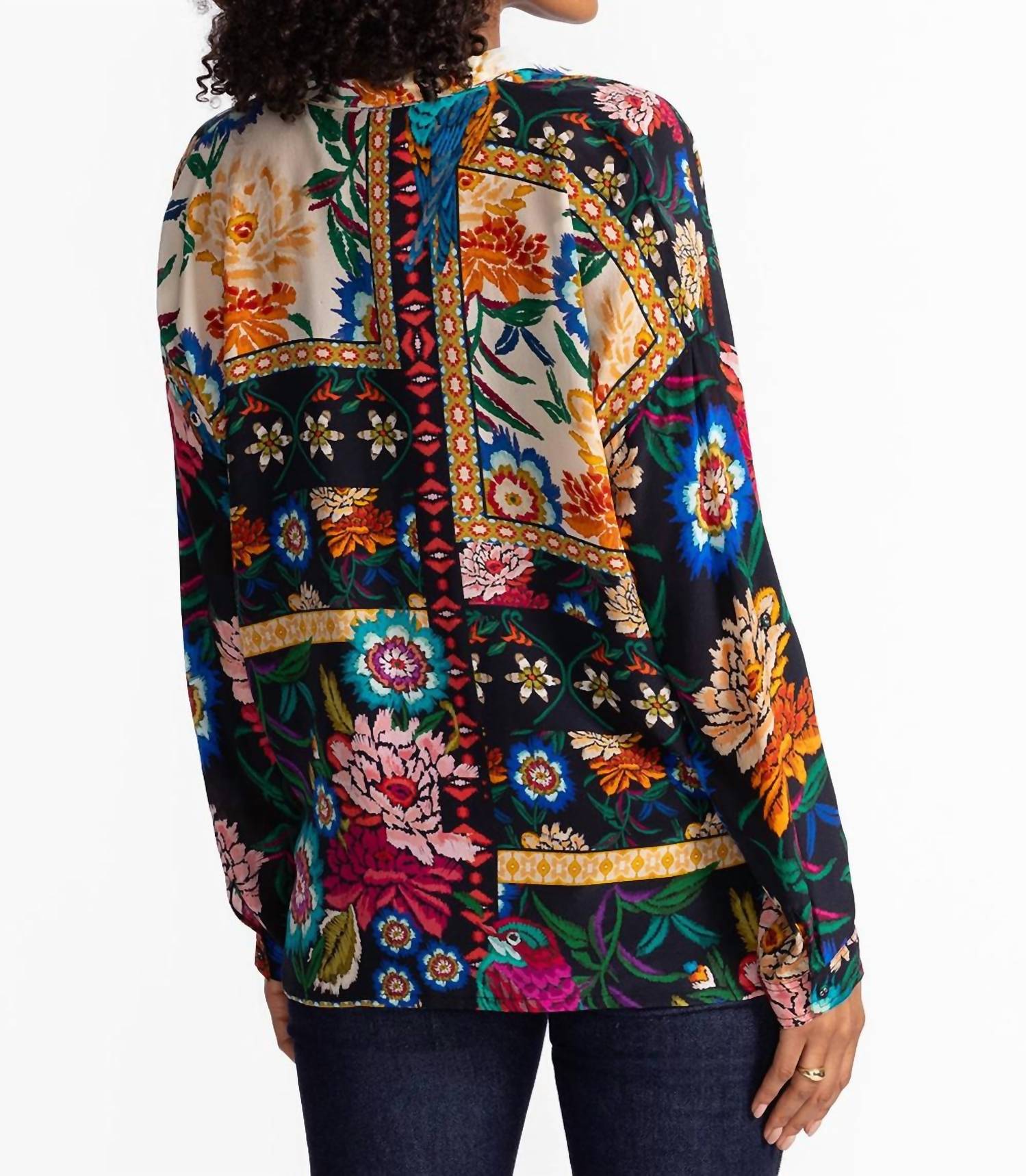 Johnny Was Women's Oversized Audrey Shirt Eirene Blouse in multi - women's blouse - detail view