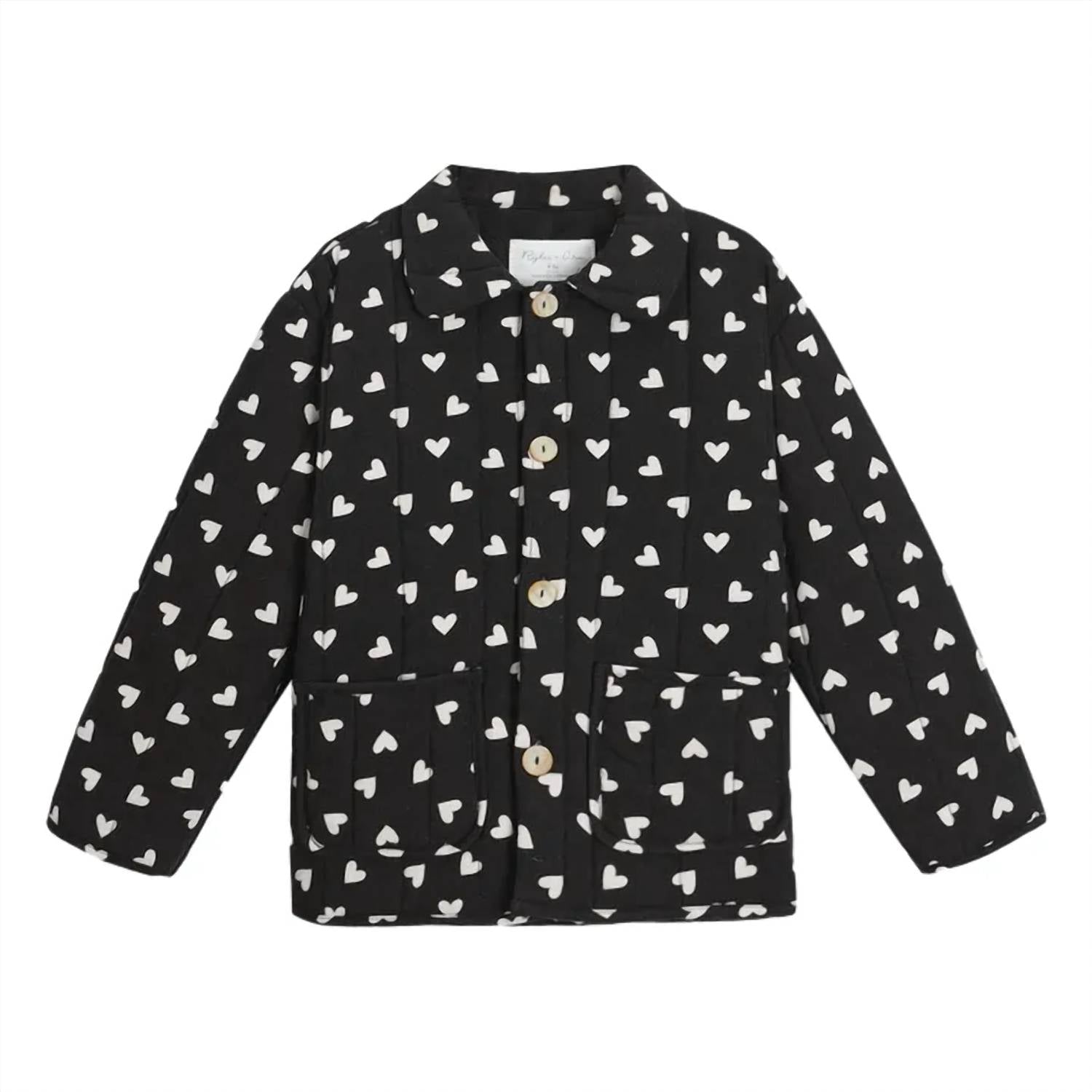 Rylee + Cru Girls' Quilted Hearts Coat in black - kids' jacket