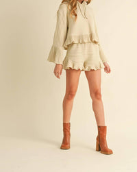 Heyson - Trendy Waffle-Knit Hoodie and Shorts Set