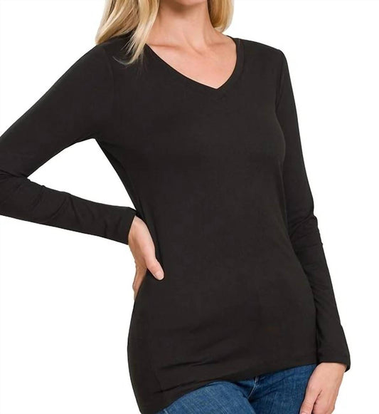 Zenana - Back To Basic V-Neck Long Sleeve