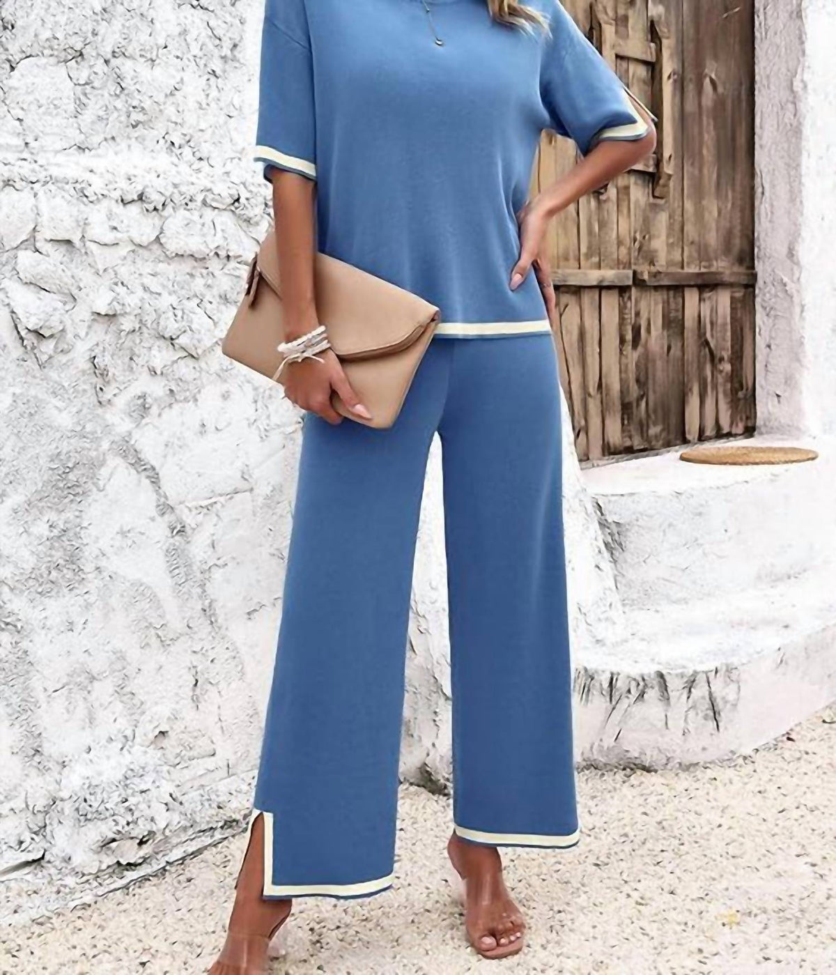 Faire - Casual Short Sleeved Top And Straight Trousers Set