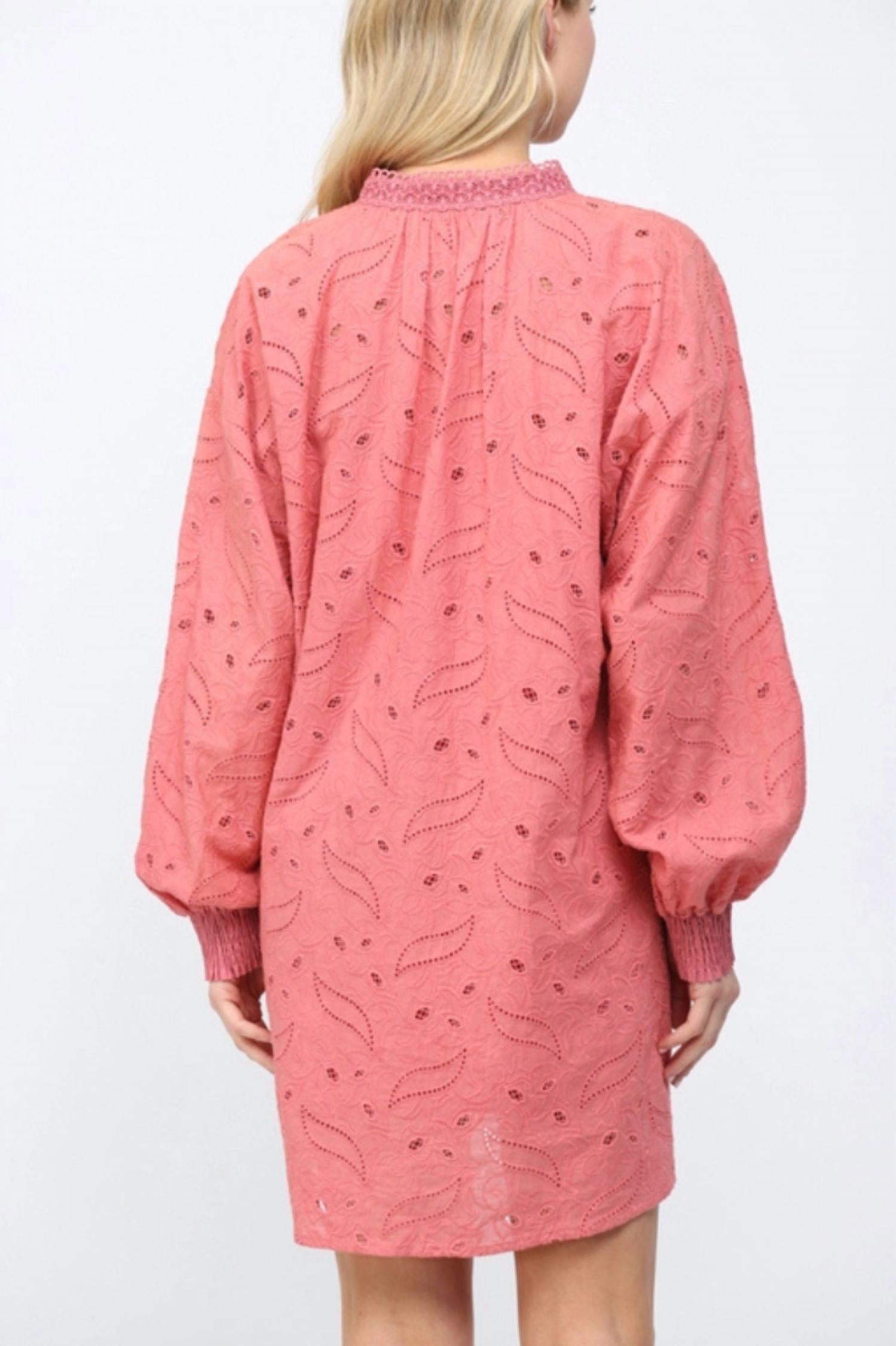 Fate by LFD Eyelet V-neck Mini Dress in dusty coral - women's dress - detail view