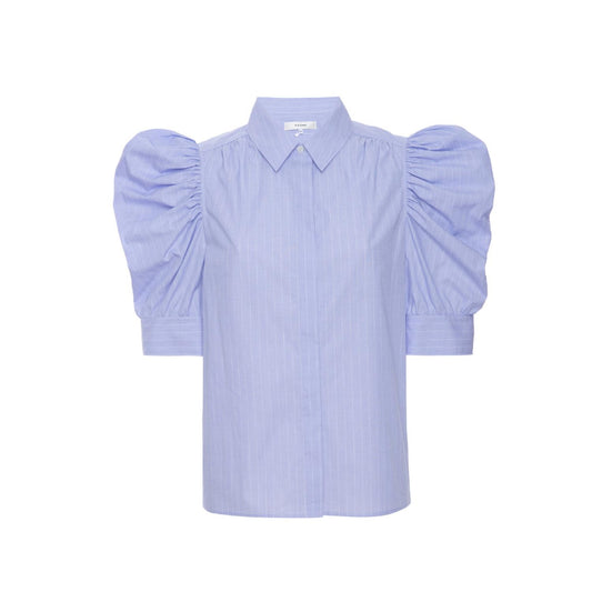 Frame - Ruched Chambray Puff Sleeve Shirt