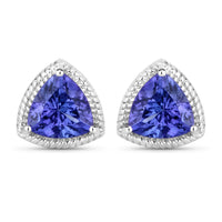 Diana M Jewels Women's Trillion Natural Tanzanite Stud Earrings (4.24 Ct) - Statement in 14k white gold - women's jewelry