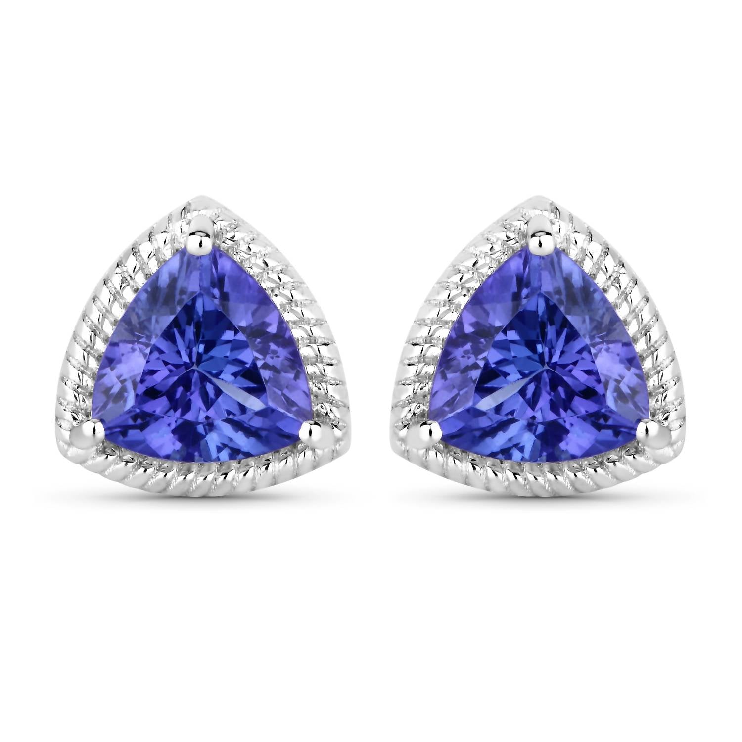 Diana M Jewels Women's Trillion Natural Tanzanite Stud Earrings (4.24 Ct) - Statement in 14k white gold - women's jewelry