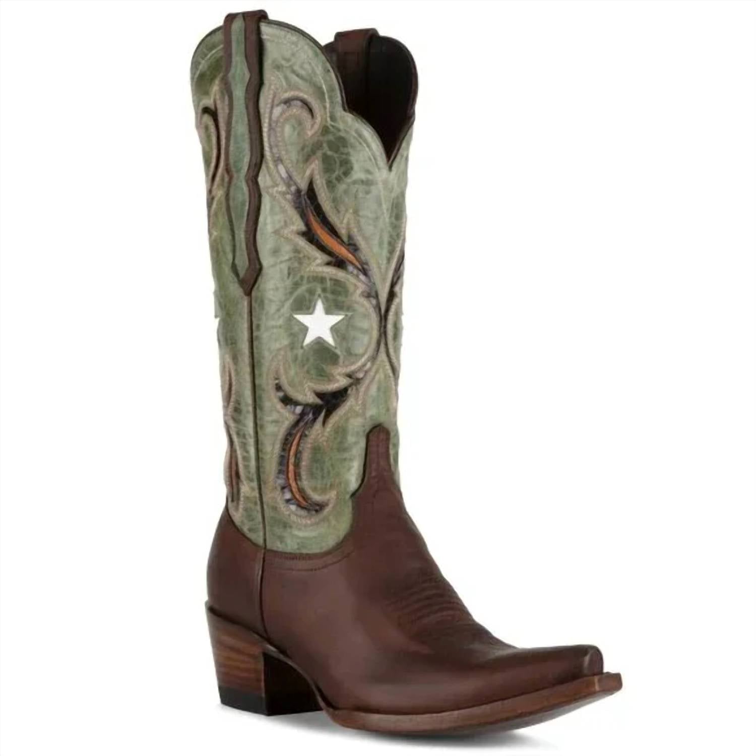 Azulado Women's Bonnie Western Cowgirl Boots in green brown - women's shoe