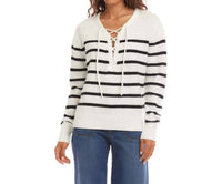 Karen Kane Stripe Lace-Up Sweater in white - women's sweater