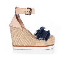 See by Chloe Women's Raw Edge Trim Espadrille Wedge Sandal in beige blue - women's sandal