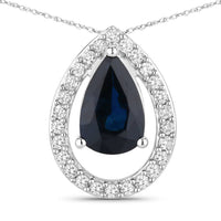 Diana M Jewels Women's Pear Natural Blue Sapphire Pendant Necklace (1.15 Ct) - Petite in 14k white gold - women's jewelry