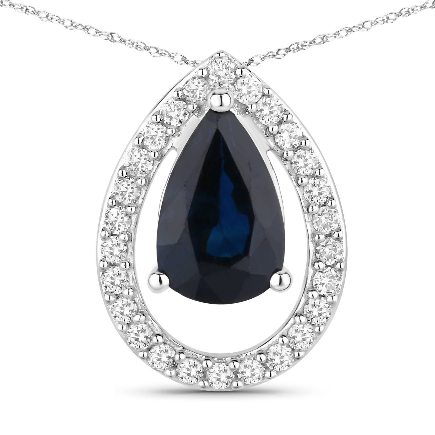 Diana M Jewels Women's Pear Natural Blue Sapphire Pendant Necklace (1.15 Ct) - Petite in 14k white gold - women's jewelry