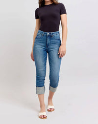 Judy Blue - Women's Eva Tummy Control Cuff Capri Jeans