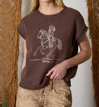 J.O.A. - Western Embroidery Short Sleeve Sweater