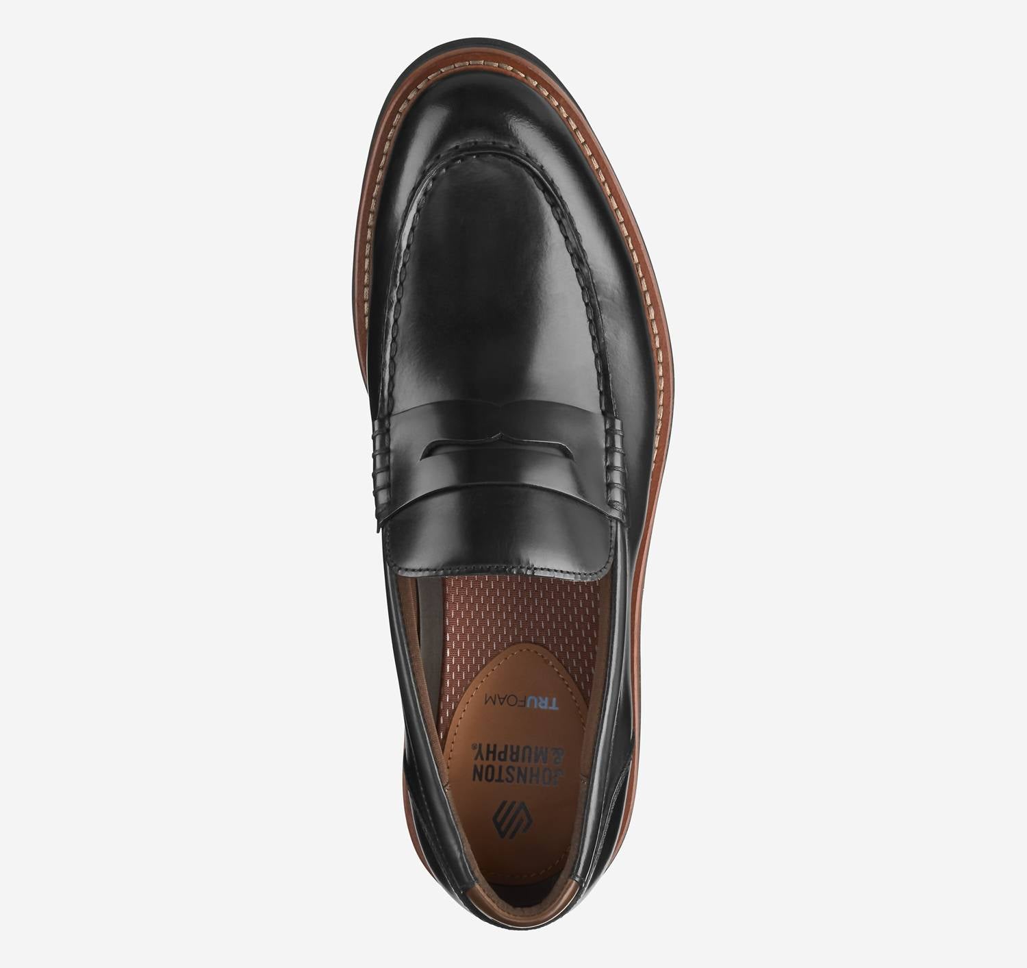 JOHNSTON & MURPHY Men's Tyson Dress Penny Loafers in black full grain - men's loafer - detail view