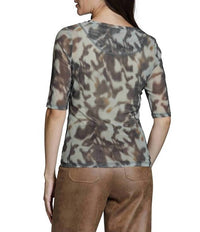 Apny - Mesh Knit Animal Print Top