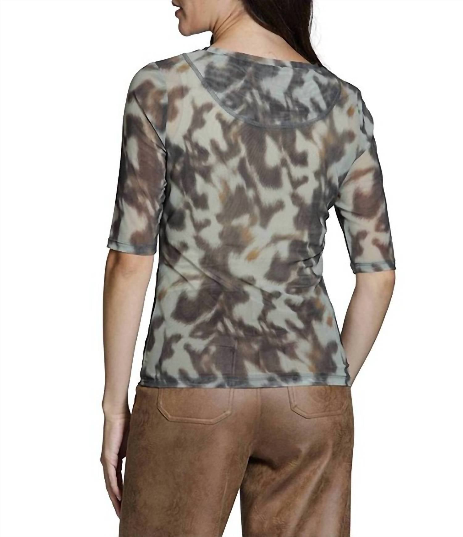 Apny - Mesh Knit Animal Print Top