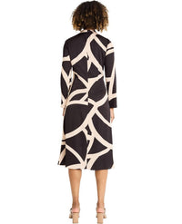 Maggy London Printed Asymmetric Ruched Dress in black tan - women's dress - detail view