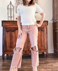 VERVET BY FLYING MONKEY 90's Vintage Super High Rise Crop Flare Jeans in melon - women's jeans