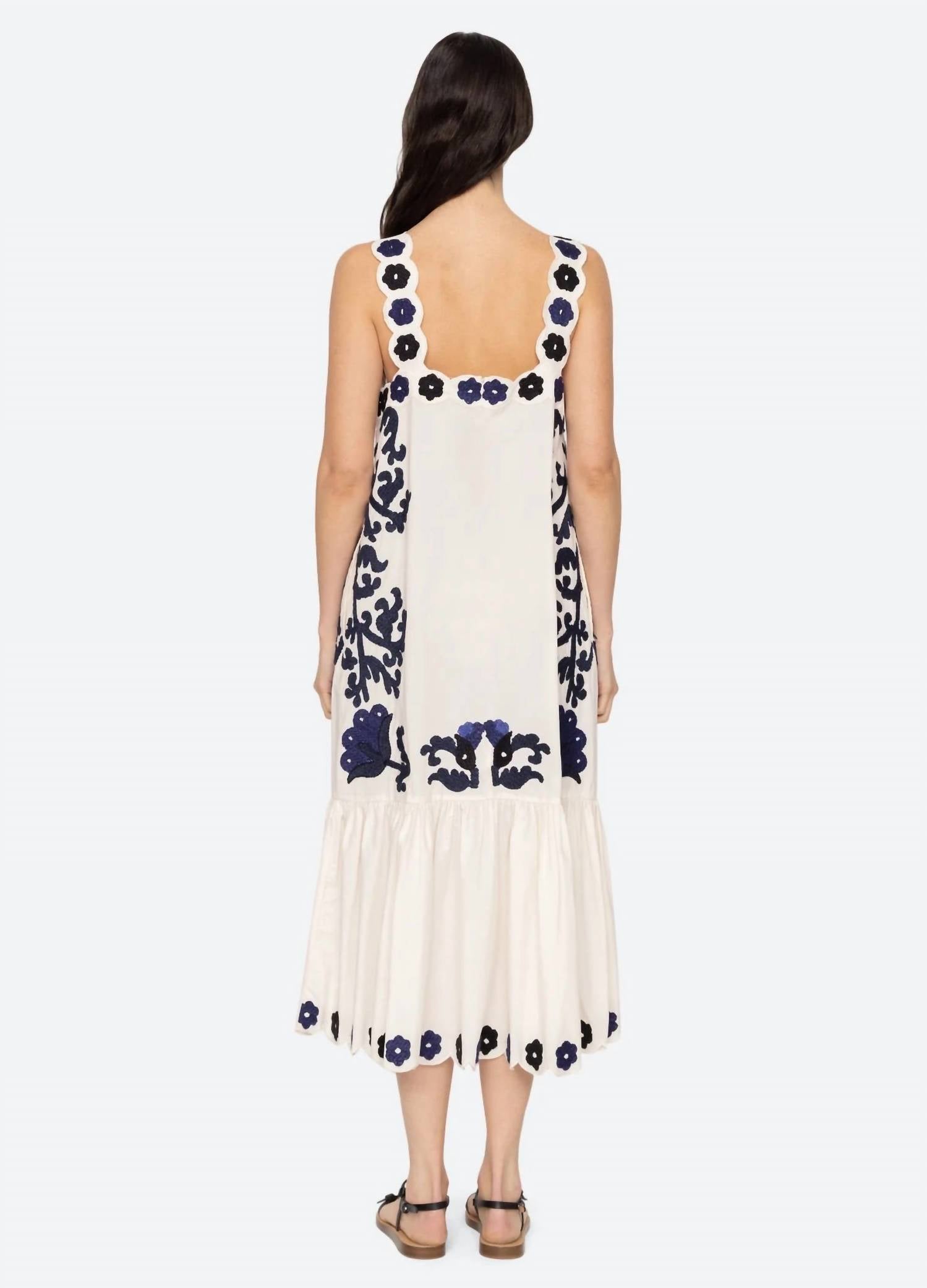 SEA Catrine Midi Dress in blue - women's dress - detail view