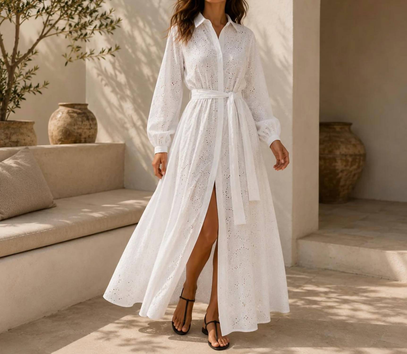 Mystery Resort - Rachel Eyelet Shirt Maxi Dress
