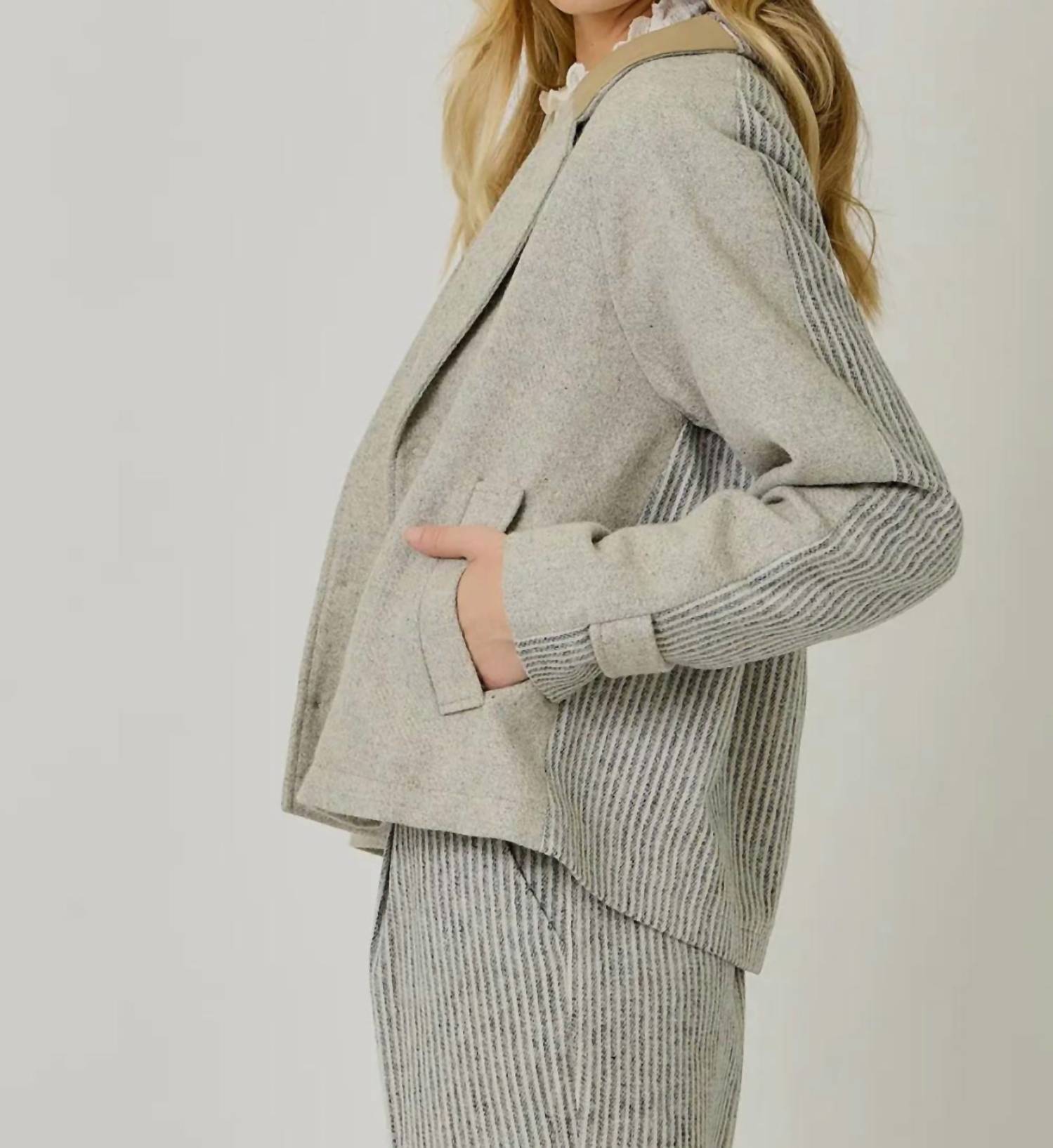Mystree - Collared Mix Media 3 Button Jacket