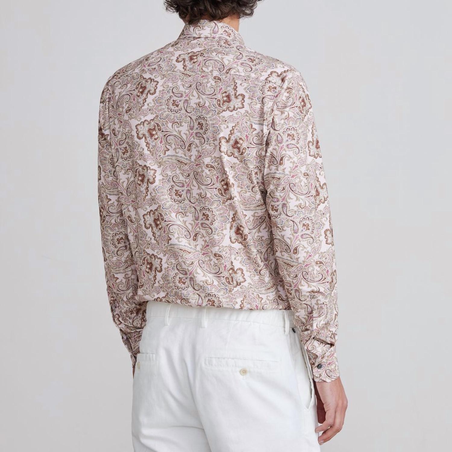 Emanuel Berg Byron Paisley Print Flex Knit Shirt in medium pink - men's shirt - detail view