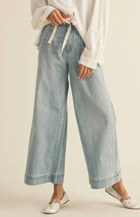 Miou Muse - Washed Denim Pants With Front Tie